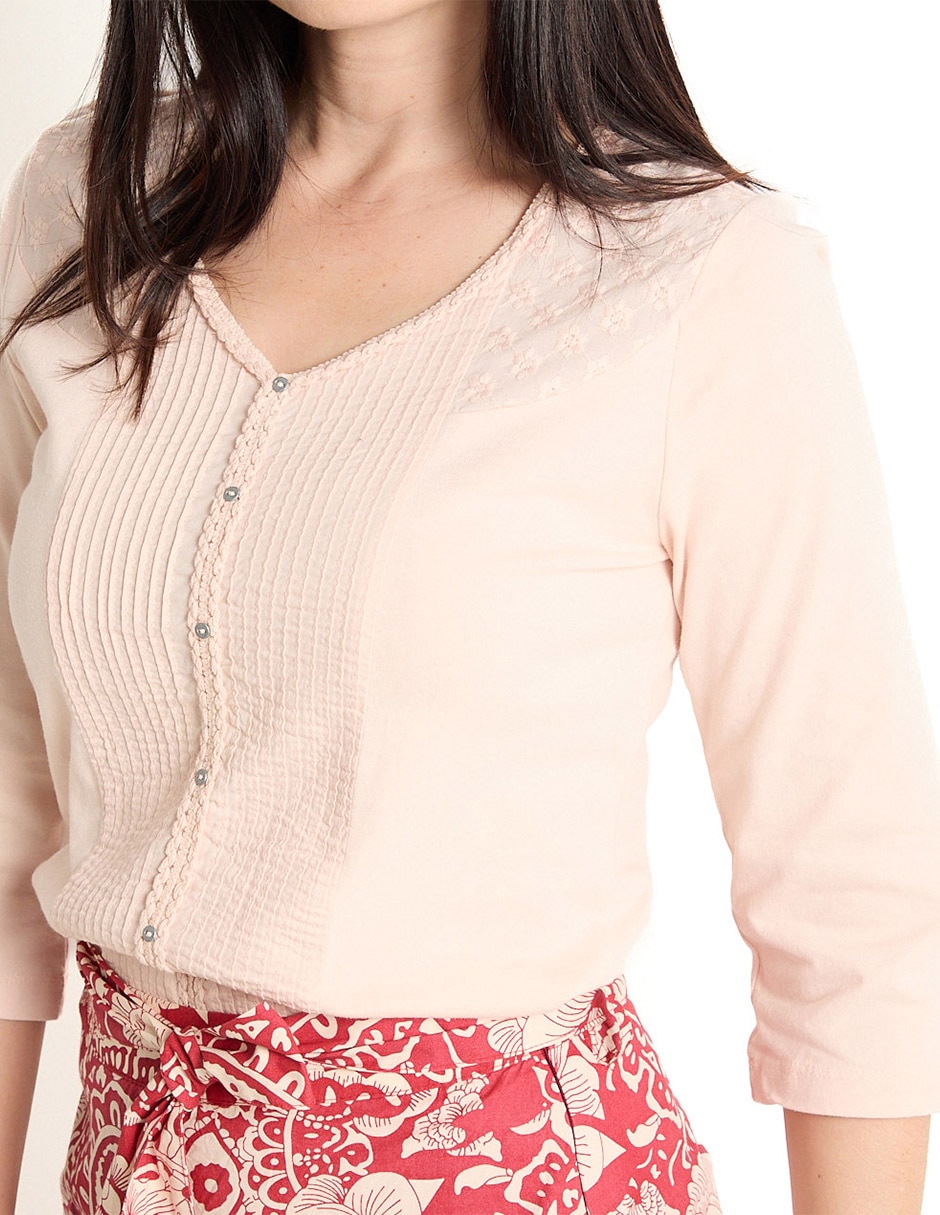 Playera manga 3/4 cuello v mujer 3