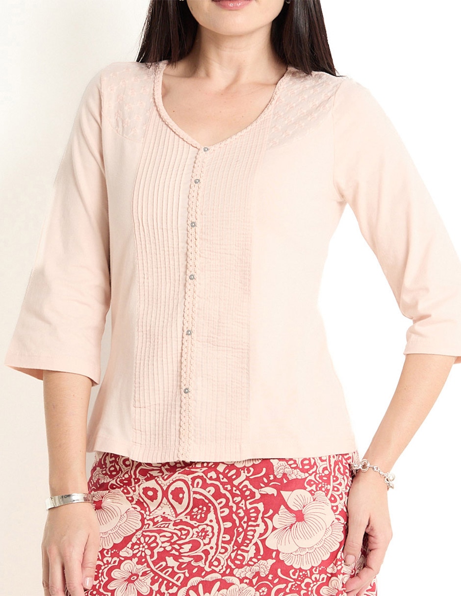 Playera manga 3/4 cuello v mujer 2