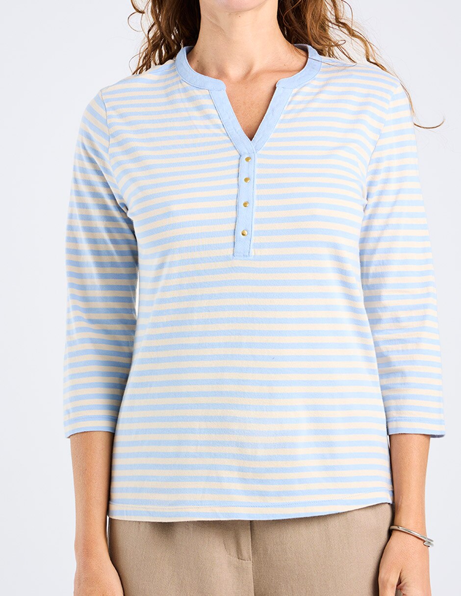 Playera manga 3/4 La Mode cuello v para mujer