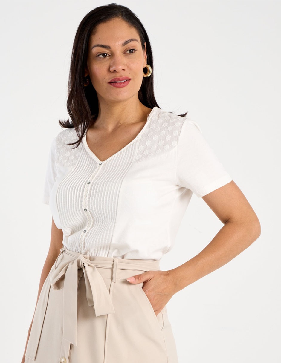 Playera manga corta La Mode cuello v para mujer
