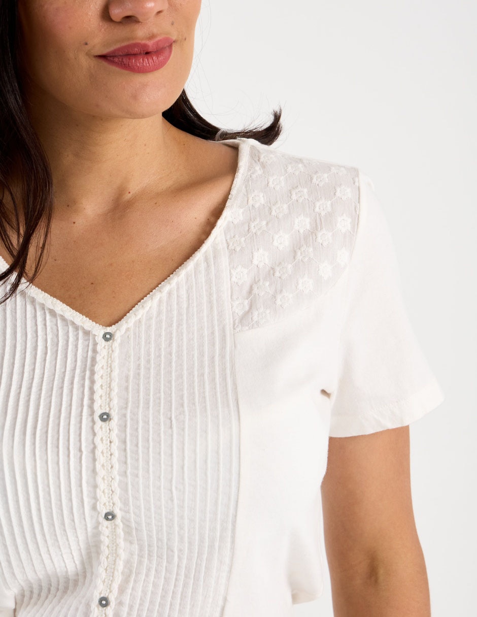 Playera manga corta cuello v para mujer 4