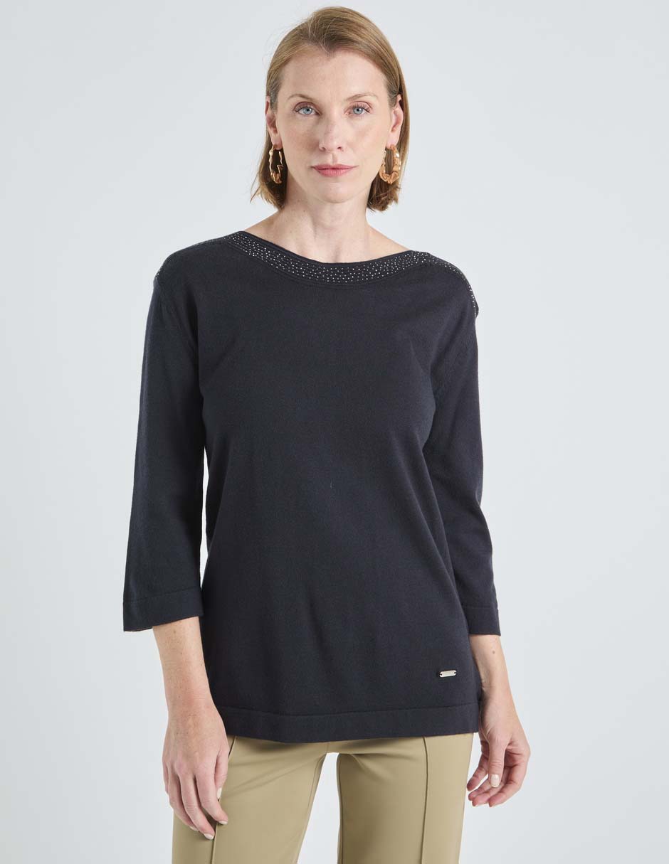 Suéter cuello ojal para mujer