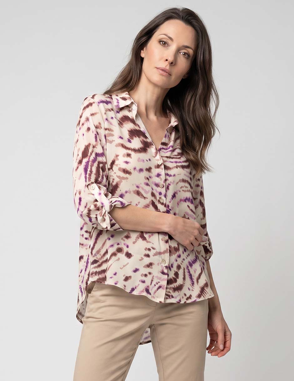 Blusa camisera manga larga para mujer