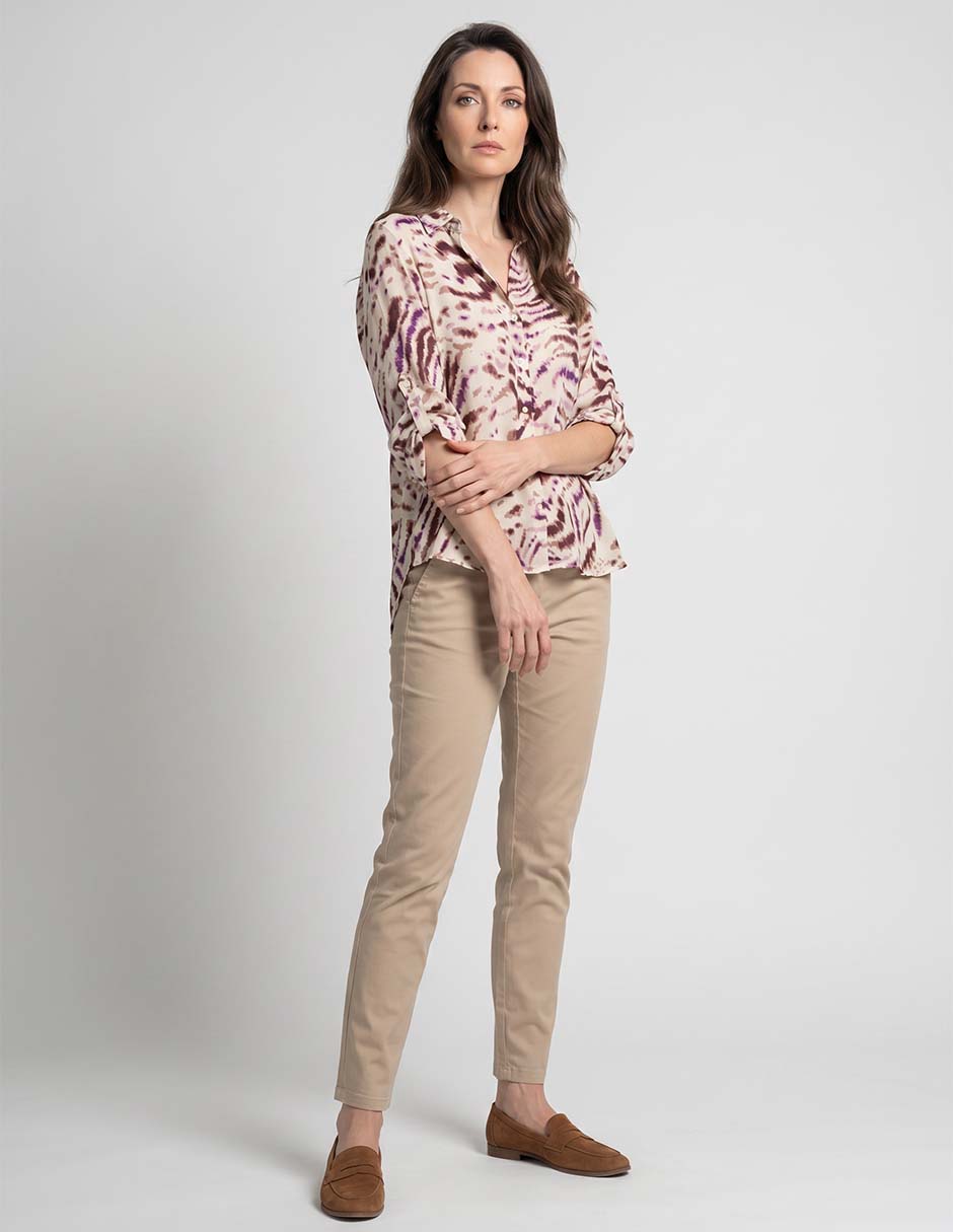 Blusa camisera manga larga para mujer