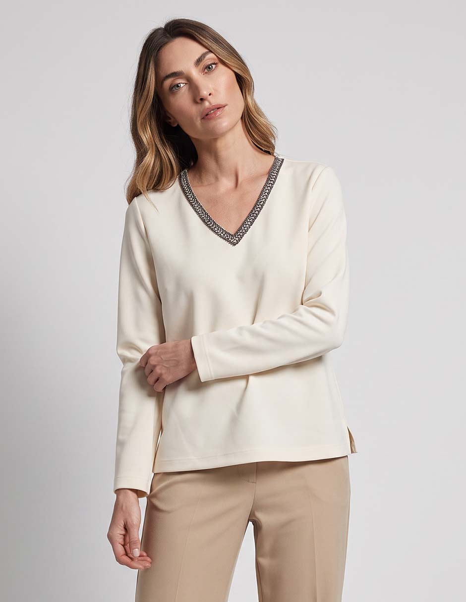 Suéter cuello V para mujer